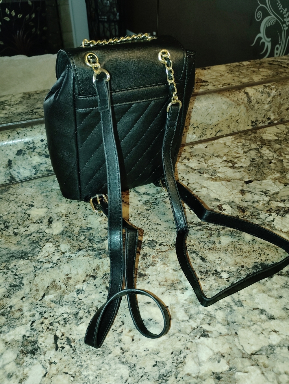 bebe Black Quilted Backpack with Gold Chain Accent. Brand New With Tags - Picture 6 of 7